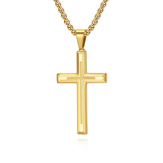 Planderful Stainless Steel Cross Necklace Unisex Pendant With Protection Statement Simple Neutral Style