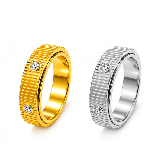 Planderful Premium Rotatable Zircon Ring Stainless Steel Unisex Gear Design For Couples Gift