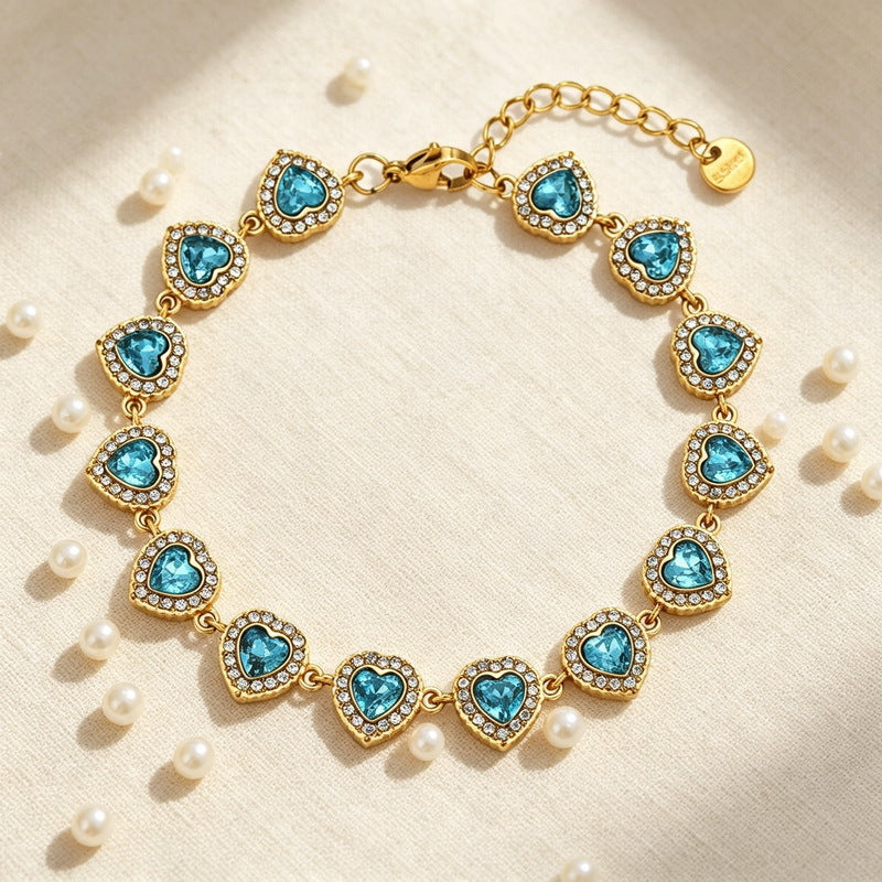 Heart Of The Ocean Romantic Gift French Love Inlaid Zircon Stainless Steel Women's Bracelet