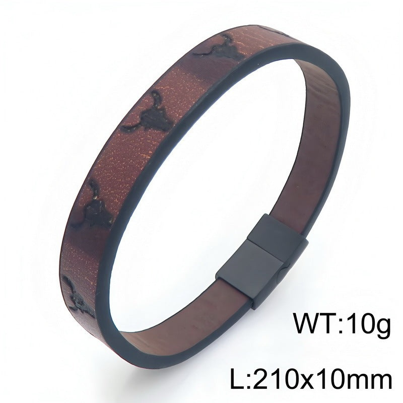 Western Nautical Anchor Cross Leather Rope Bracelet 10mm Embossed Totem Imitation