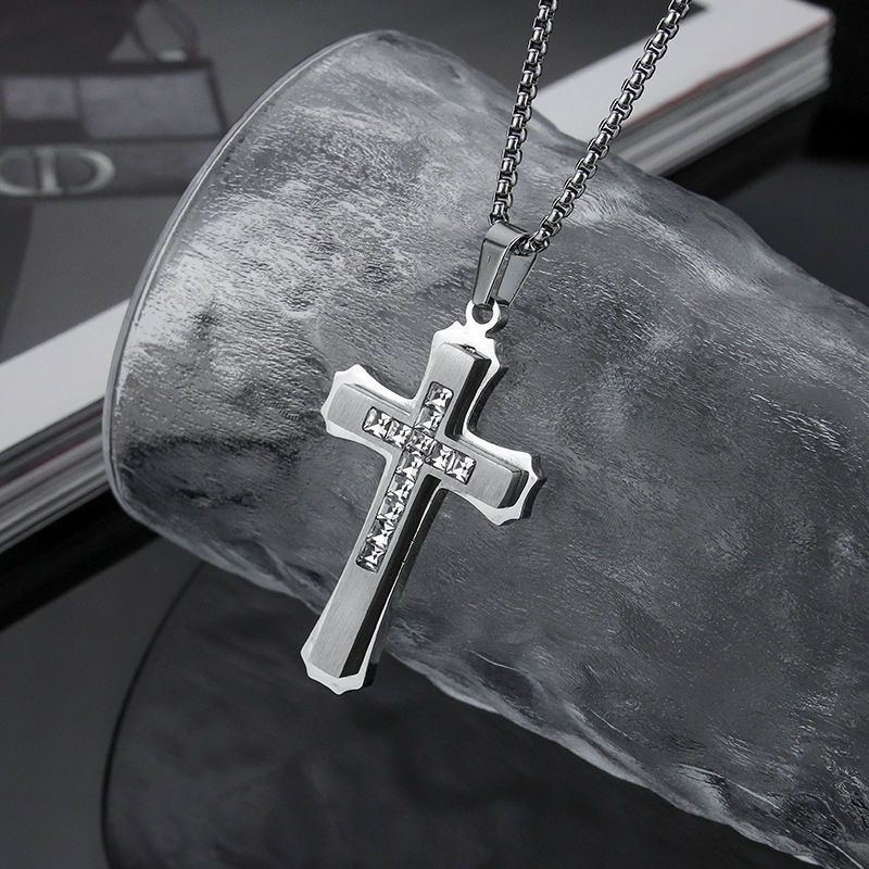 Planderful Double Layer Cross Pendant For Men Unisex Titanium Steel Punk Trend Protection Statement