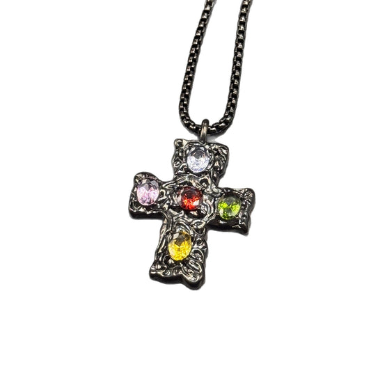 Planderful Cross Necklace Titanium Steel Gold Plated Multicolor Beating Pattern For Fashion Lovers