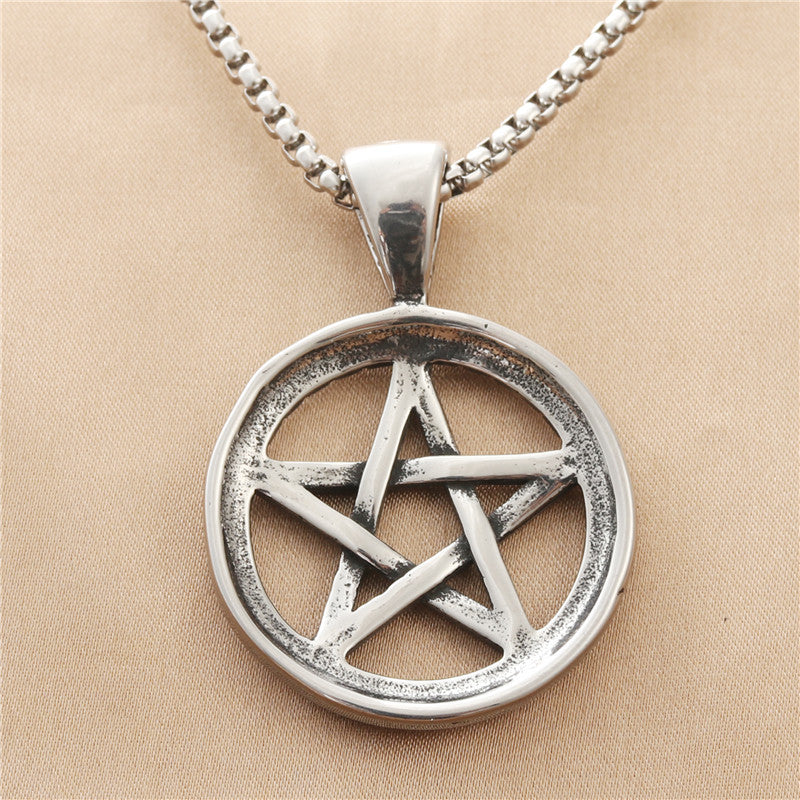 Titanium Steel Retro Pentagram Necklace for Men - Trendy Punk Pendant by Planderful
