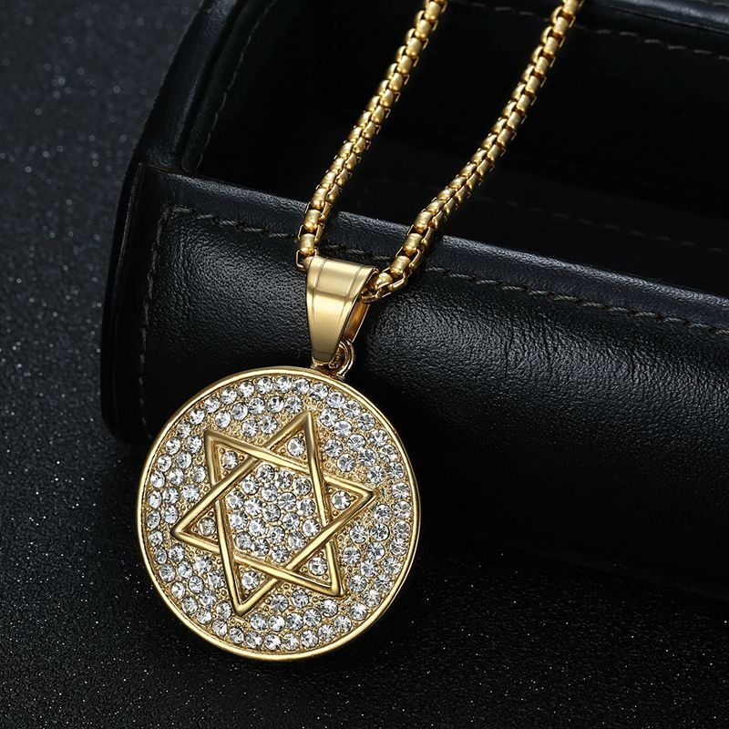 Planderful Stainless Steel Star of David Hexagram Pendant Necklace with Zircon Sparkle for Hip Hop Jewelry Fans