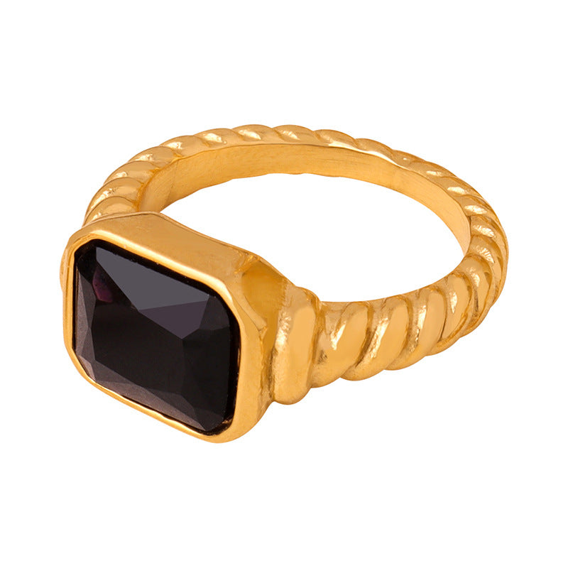 Unique Geometric Inlay Design Titanium Steel Ring for Women