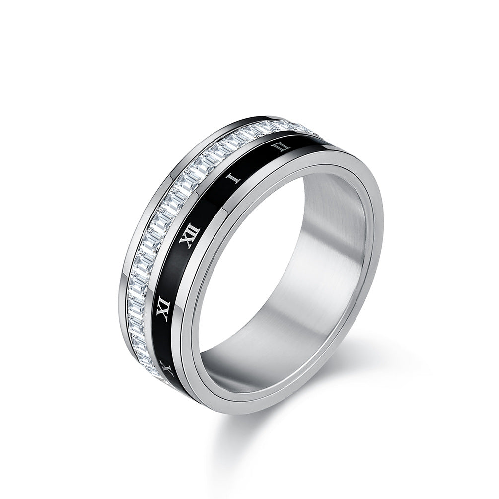Zircon Roman Numeral Rotating Ring For Men Planderful Elegant Light Luxury Jewelry