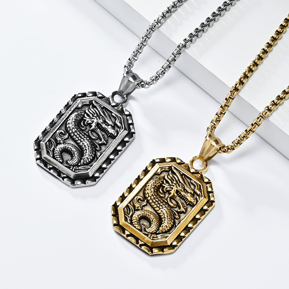 Steel Necklace - Vintage Dragon Pendant