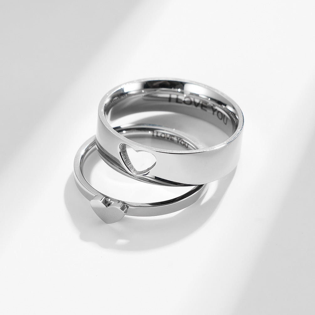 Planderful Titanium Love Shape Couple Ring For Engagement And Proposal For Couples Non Fading Stainless Steel Jewelry