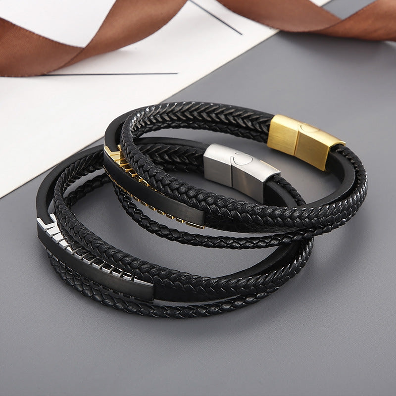 Planderful Magnetic Leather Bracelet Men Premium Stainless