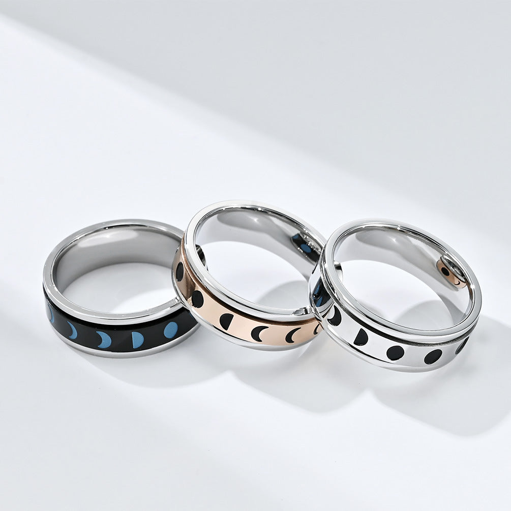 Planderful Total Solar Eclipse Anxiety Relief Ring Rotatable Stainless Steel Fidget Jewelry For Stress Relief
