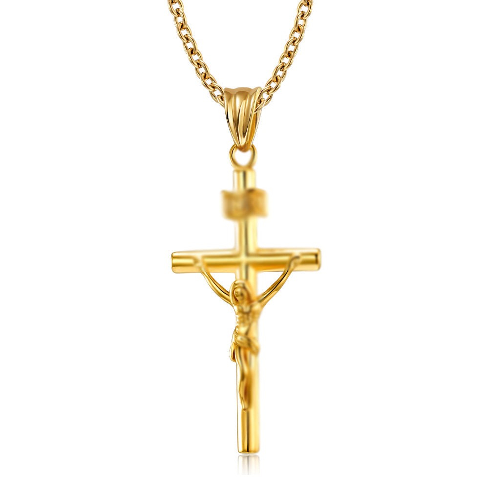 Cross-Border European and American Titanium Steel Cross Necklace for Men
