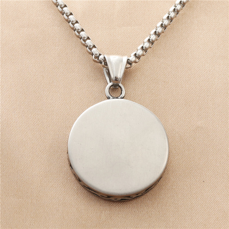 Titanium Steel Sun Flame Round Pendant Necklace for Men - Retro Punk Style