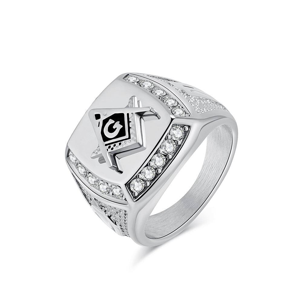 Planderful Masonic Titanium Steel Ring For Men Vintage Hip Hop Fraternity Style Durable Everyday Accessory