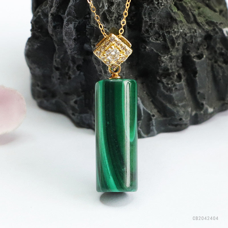 Malachite Barrel Pendant — Chain Option