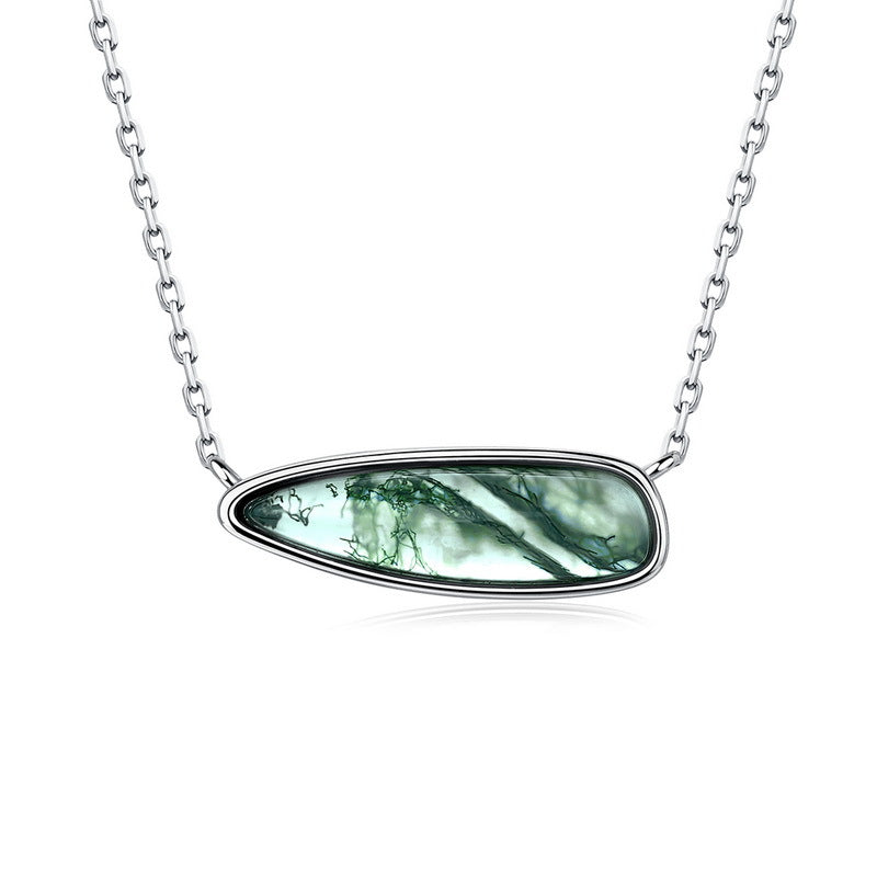 S925 Sterling Silver Moss Agate Pendant Necklace