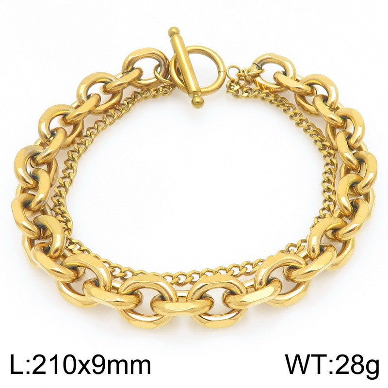 Planderful Mens Titanium Steel O Chain Layered Bracelet