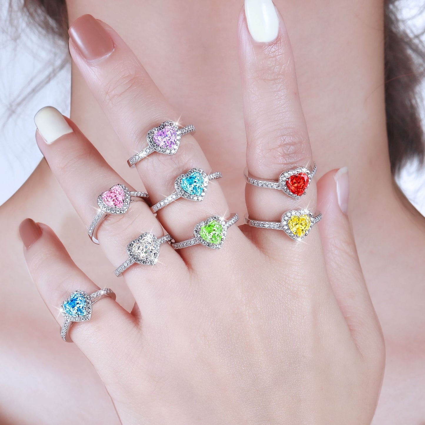 New 925 Sterling Silver 1ct Flame Ice Heart-Shaped Love Ring