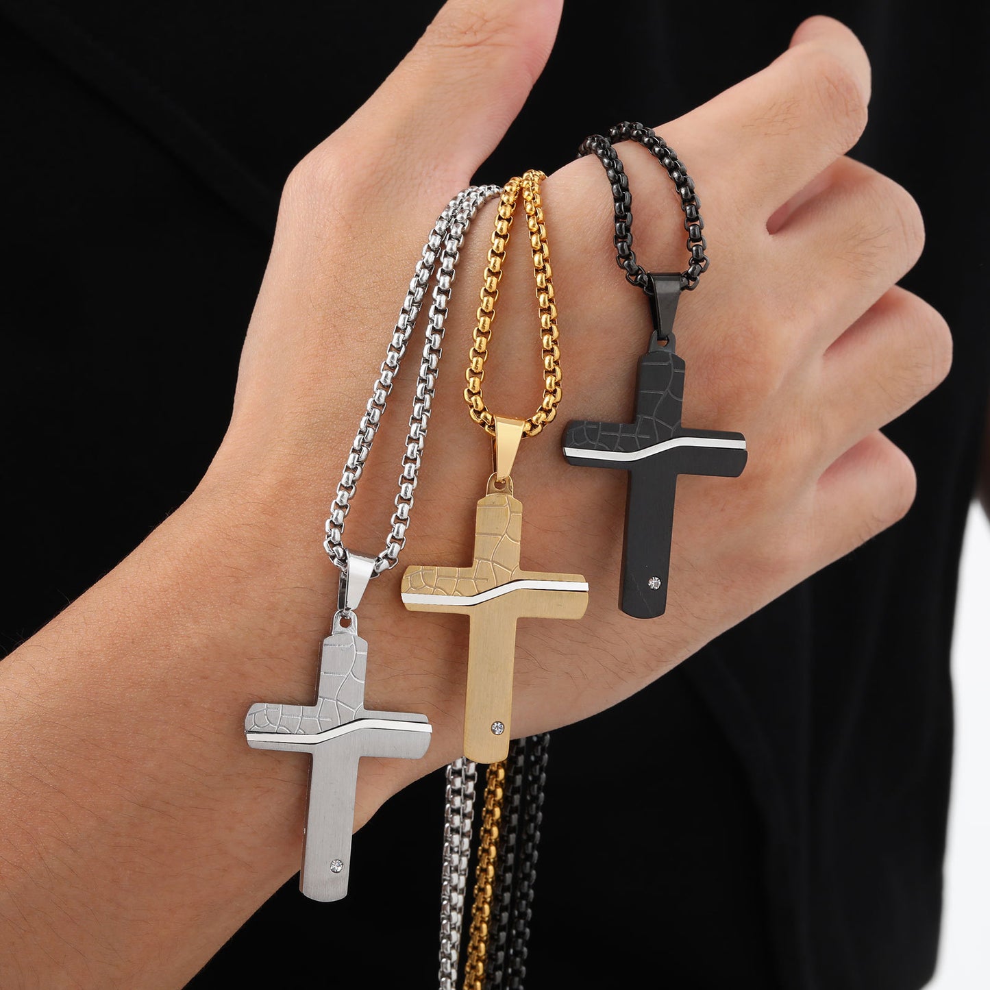 European And American Jewelry Stainless Steel Cross Pendant Necklace For Men