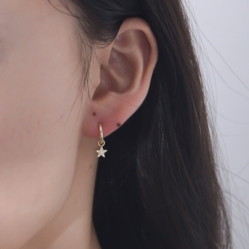 S925 Sterling Silver Pentagram Earrings Short Earrings