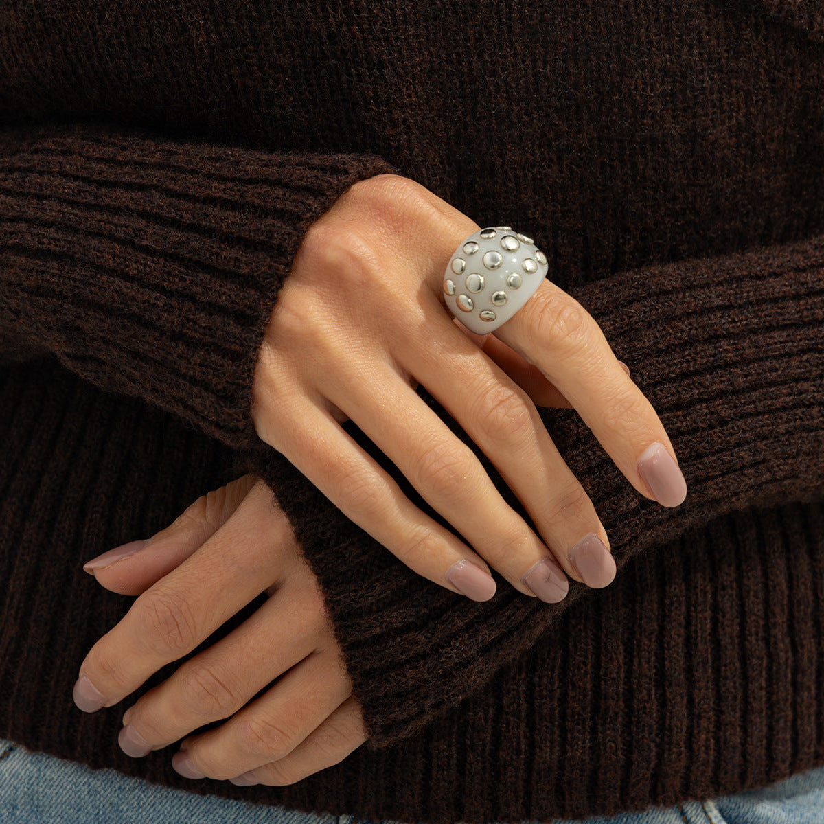 Planderful Amber Smudge Wide Face Ring Vienna Verve Bold Retro British Style Statement Jewelry For Vintage Women