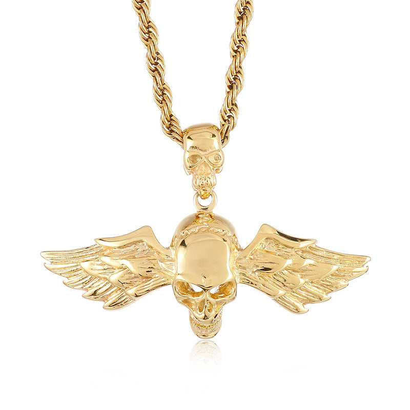 Trendy Hip Hop Skull Pendant with Angel Wings - Men's Titanium Steel Fashion Accessory