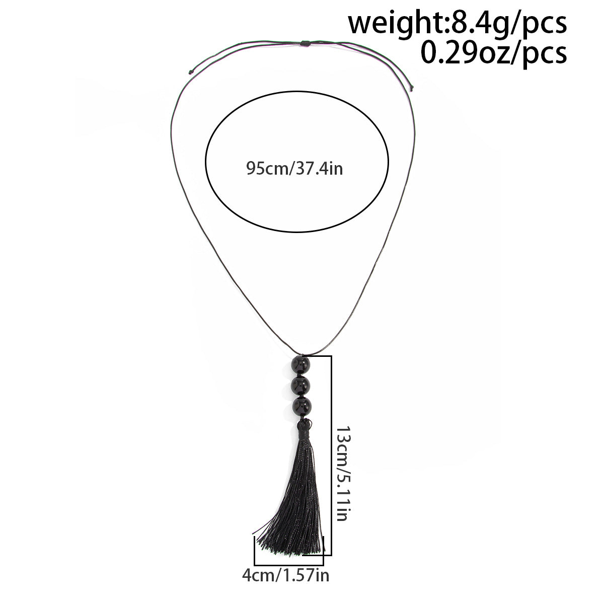 Black Acrylic Bead Tassel Long Necklace