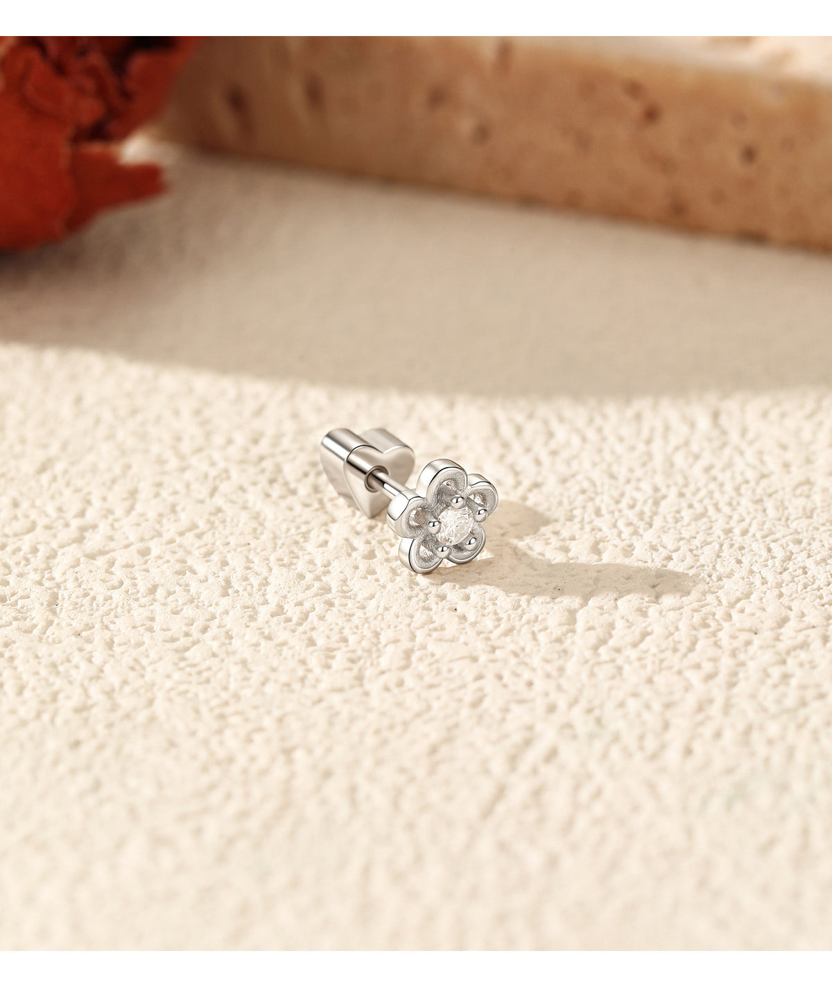 925 Sterling Silver Heart Floral Moissanite Threaded Stud Earring