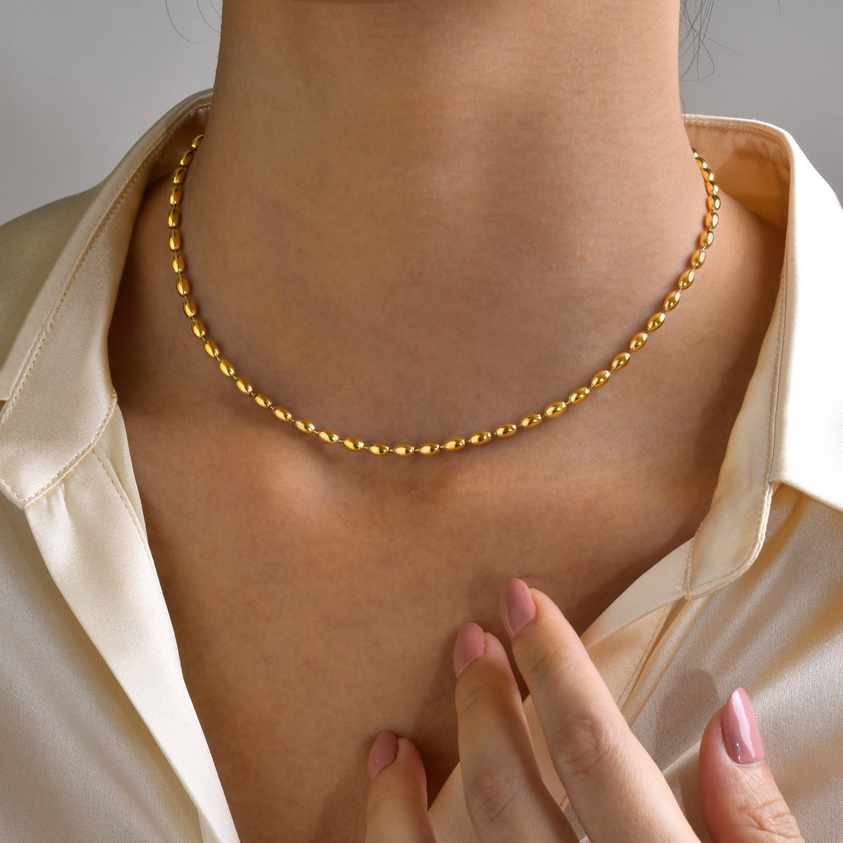 Stainless Steel Bead Necklace Ladies – Rugby Bead Chain Necklace Gold