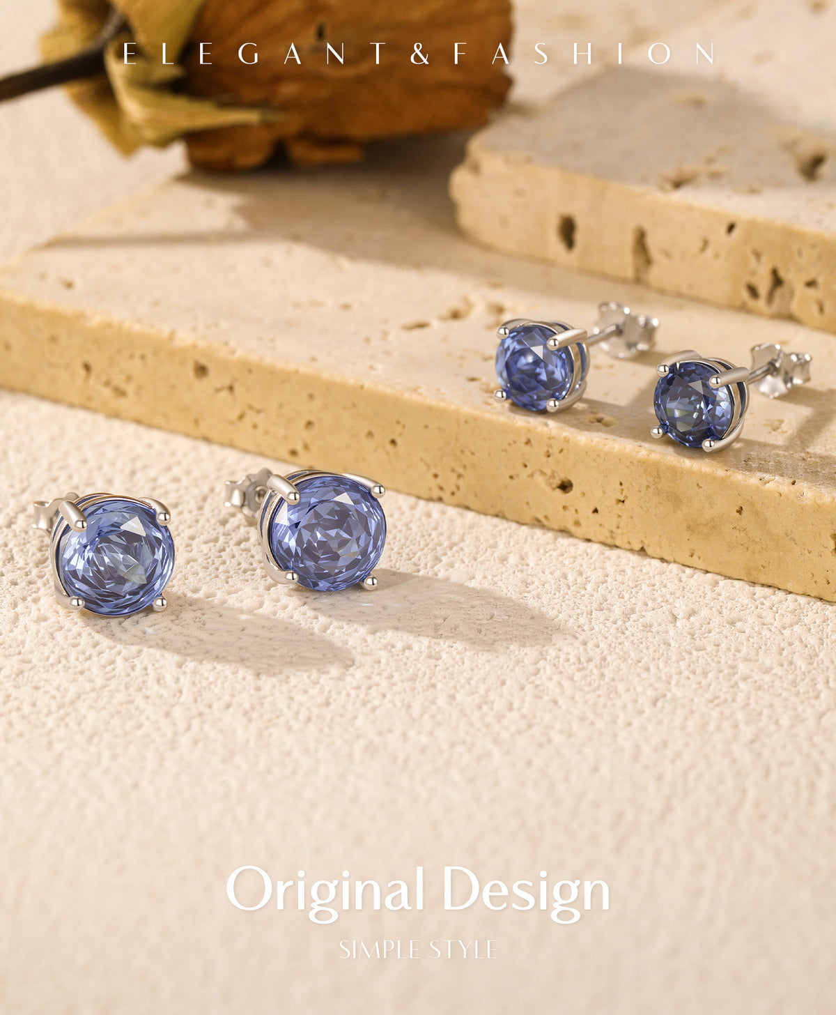 925 Sterling Silver Tanzanite-Color Rose-Cut Stud Earrings