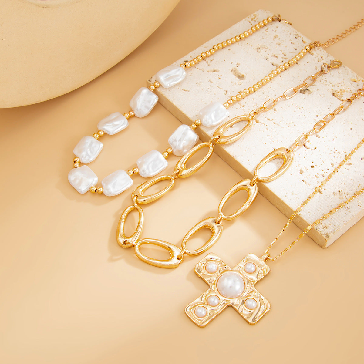 Punk Cross Pearl O-Link Necklace Collection