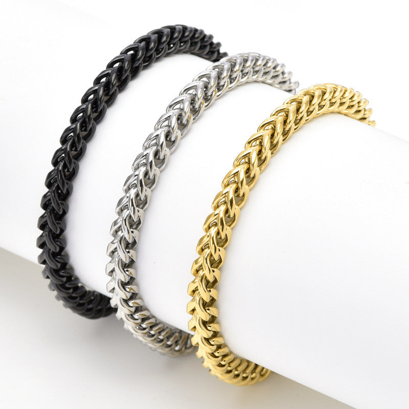 Planderful Jewelry Titanium Steel Bracelet With Round Front And Back Chain Design For Men