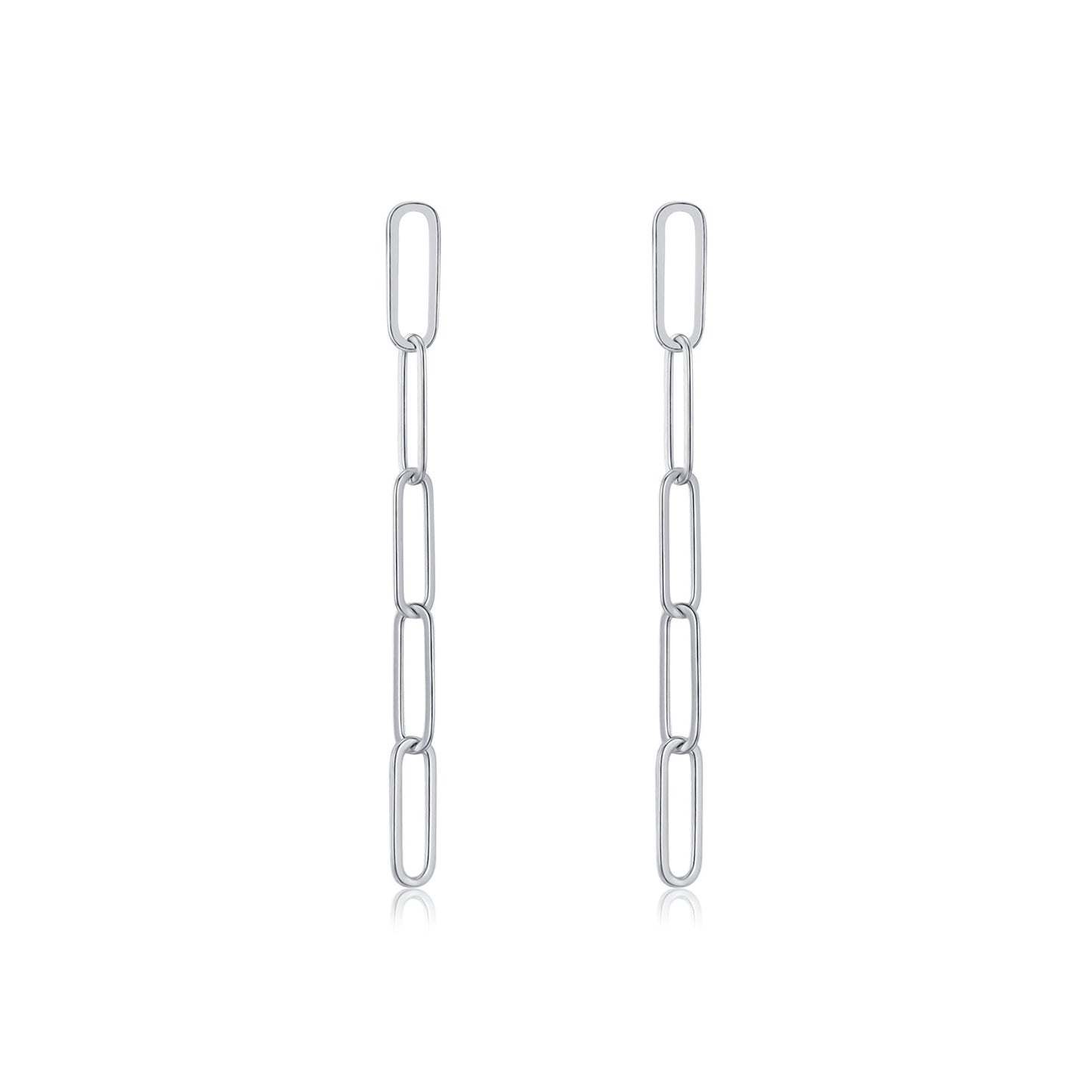 Elegant Long Tassel Sterling Silver Chain Earrings with Geometric Design