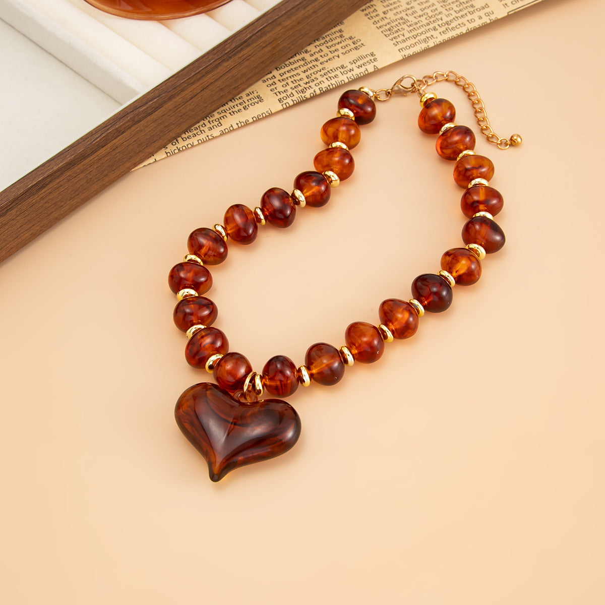 Amber Heart Maillard Bead Necklace