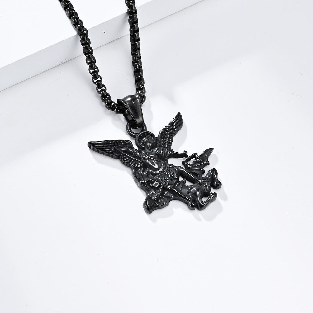 Planderful St Michael Archangel Necklace Fade Resistant Steel Chain Vintage Design Patron Saint Jewelry For Faith Lovers
