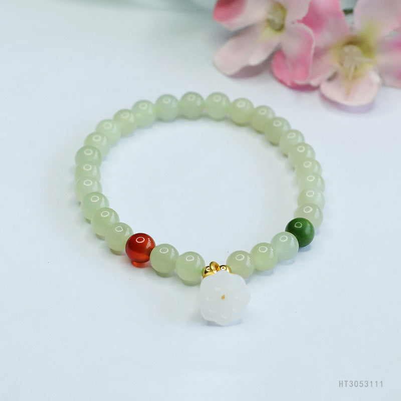 Qingshui Hetian Jade Lotus Charm Bracelet