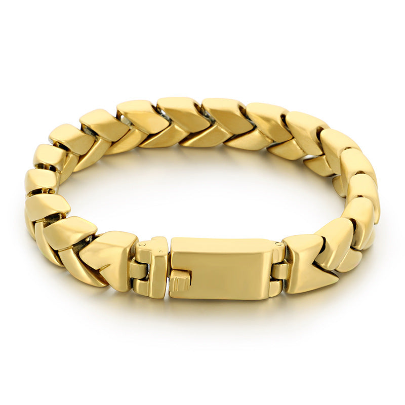 11mm Sand Surface – Vacuum Electroplating Staggered Layered Cuban Chain Titanium Steel Bracelet