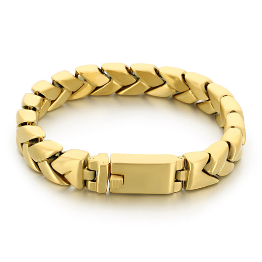 11mm Sand Surface – Vacuum Electroplating Staggered Layered Cuban Chain Titanium Steel Bracelet