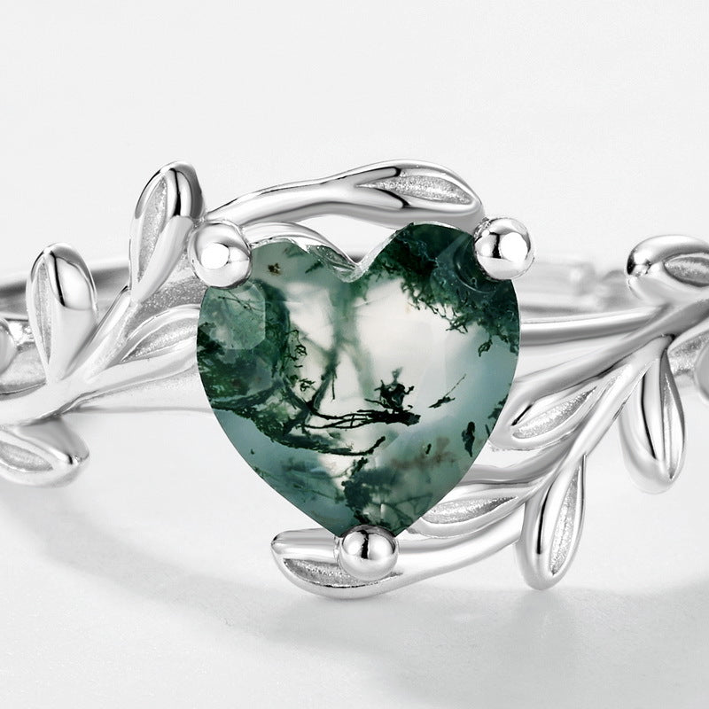Planderful Everyday Genie – Elegant Green Moss Silver Heart Ring