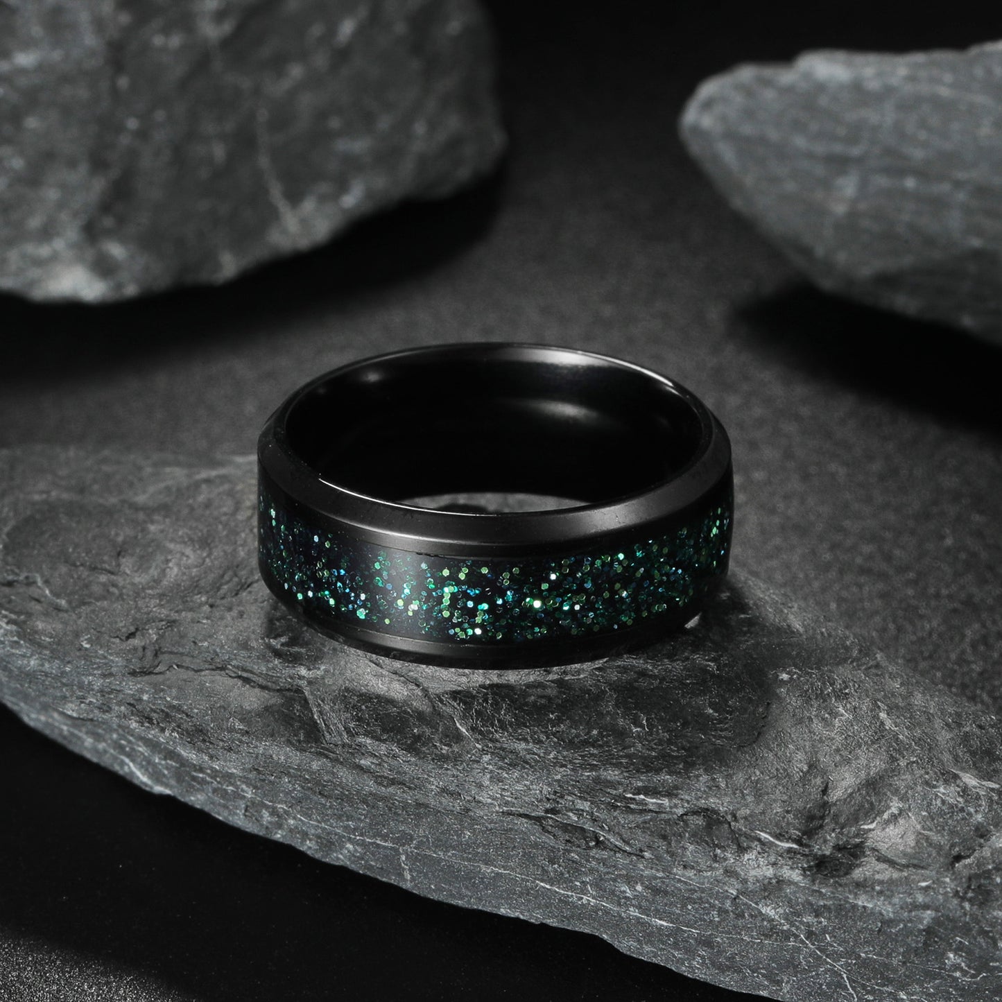 Planderful Titanium Steel Ring 8mm Black Star Unisex Statement Jewelry For Men And Women