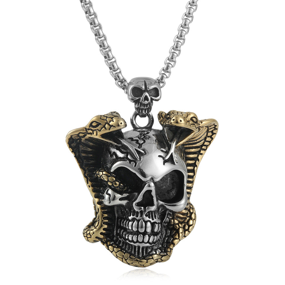 European And American Stainless Steel Skull Pendant Cobra Necklace