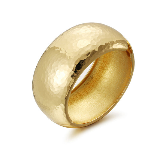 Golden Hammered Bangle Bracelet by Vienna Verve - Industrial Chic Statement Jewelry