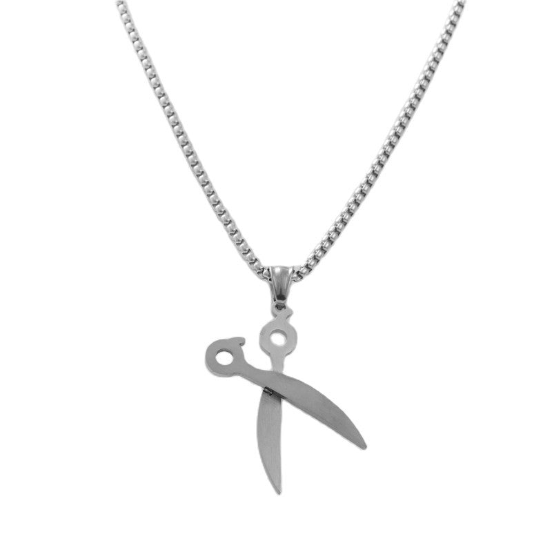 Personalized Retro Titanium Steel Scissors Pendant Necklace for Men - Trendy Stainless Steel Design