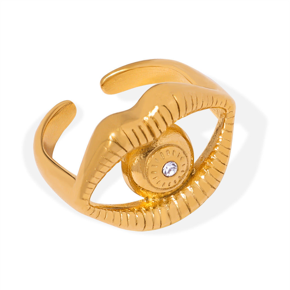 Golden Horus Eye Zircon Set Open Ring - Vintage Court Style Jewelry