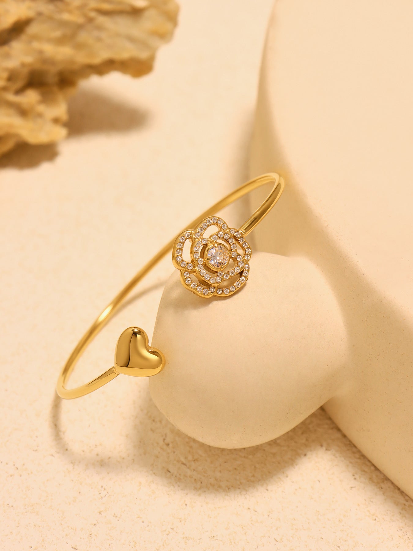 Planderful Zircon Rose Love Open Bracelet For Women