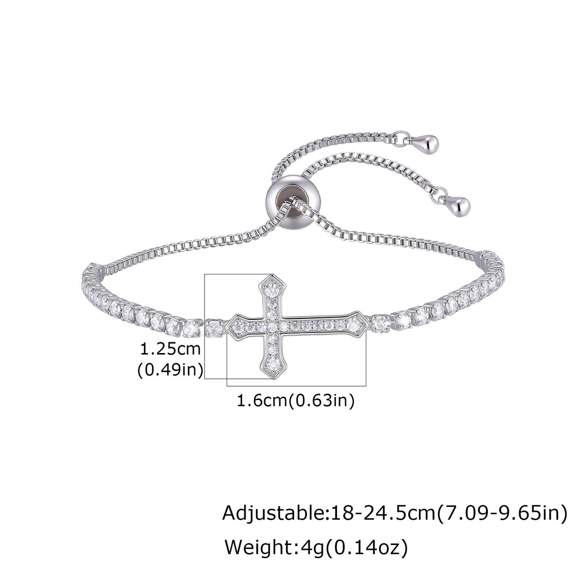 Cross Zircon Adjustable Copper Bracelet Unisex