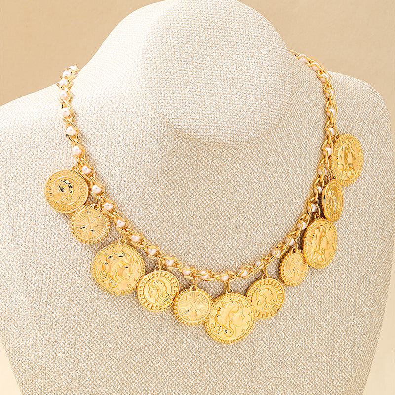 Planderful Vienna Verve Necklace – Fashionable Retro Court Style with Gold Coin Pattern