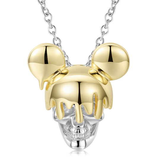 Golden Cute Mouse Headgear Skull Pendant Silver Necklace