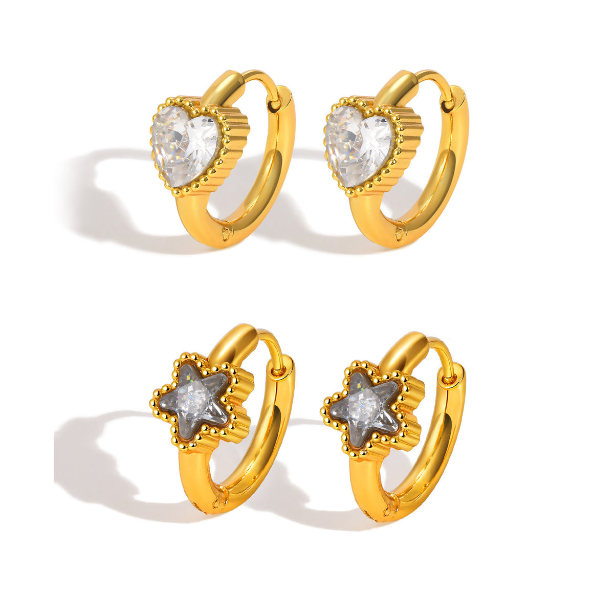 Stainless Steel Zircon Heart Earrings