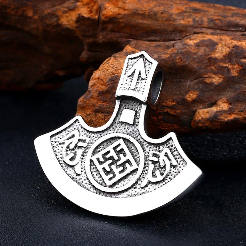 Viking Warrior Stainless Steel Pendant - Vintage Sun Axe Design for Men's Punk Fashion