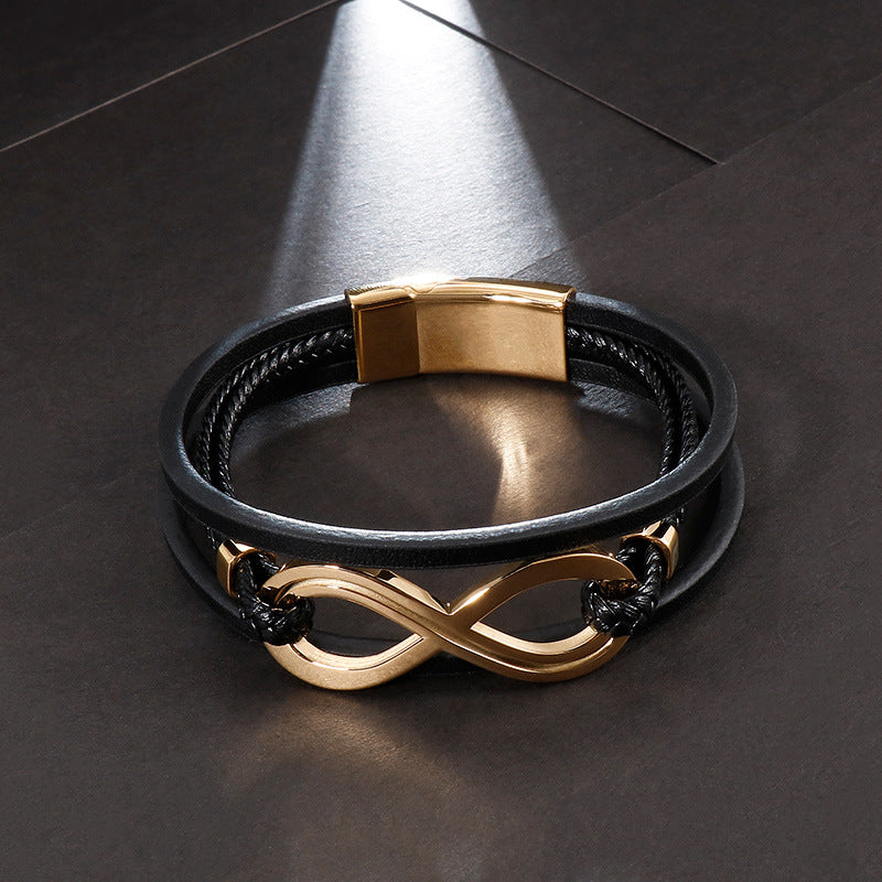 Infinity Shape Titanium Steel Leather Bracelet For Men